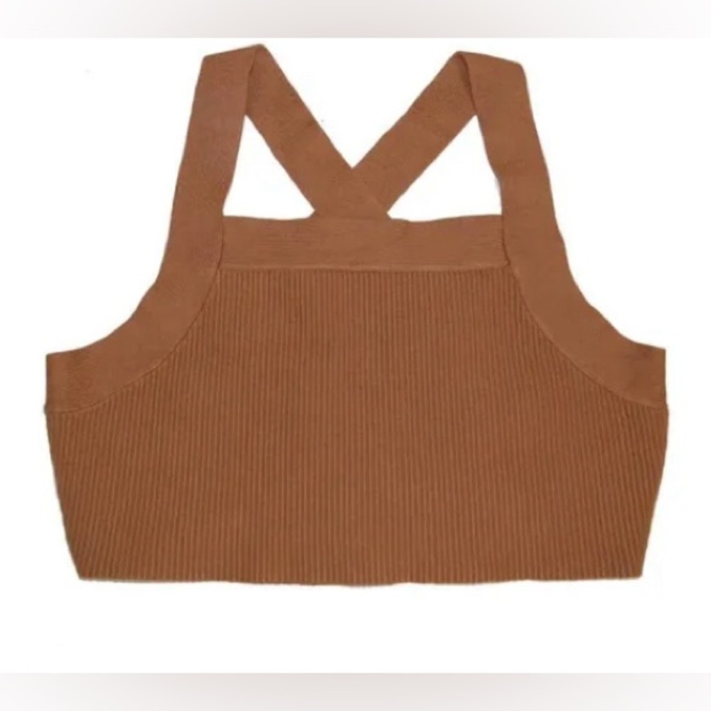 House of Harlow 1960 Luxe Essentials Ribbed Criss Cross Back Crop Top Size L